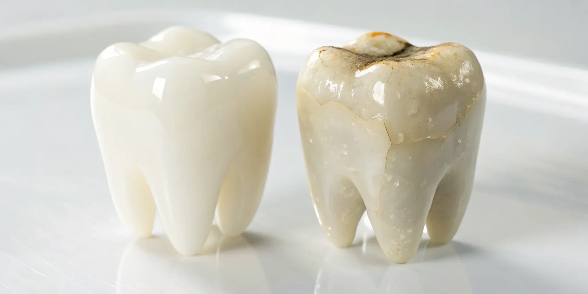 A tooth restored with a composite filling material contrasted with a decayed tooth.