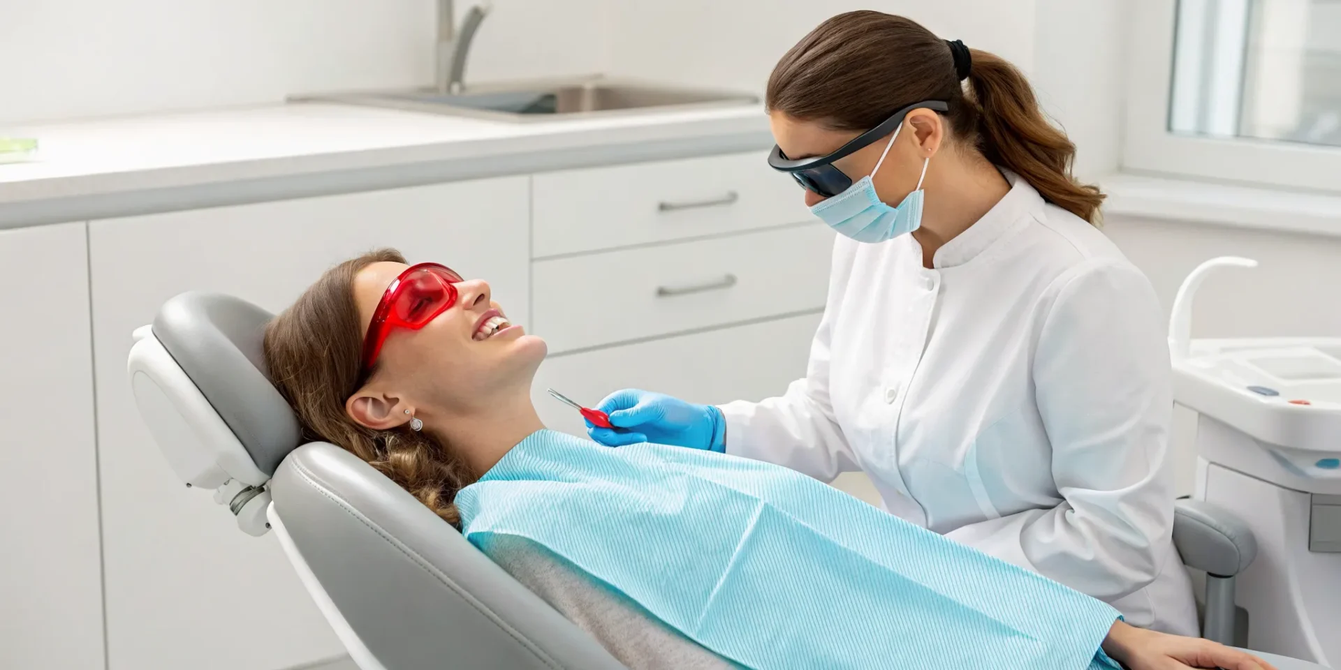 Dentist performing the LANAP dental procedure to treat gum disease.