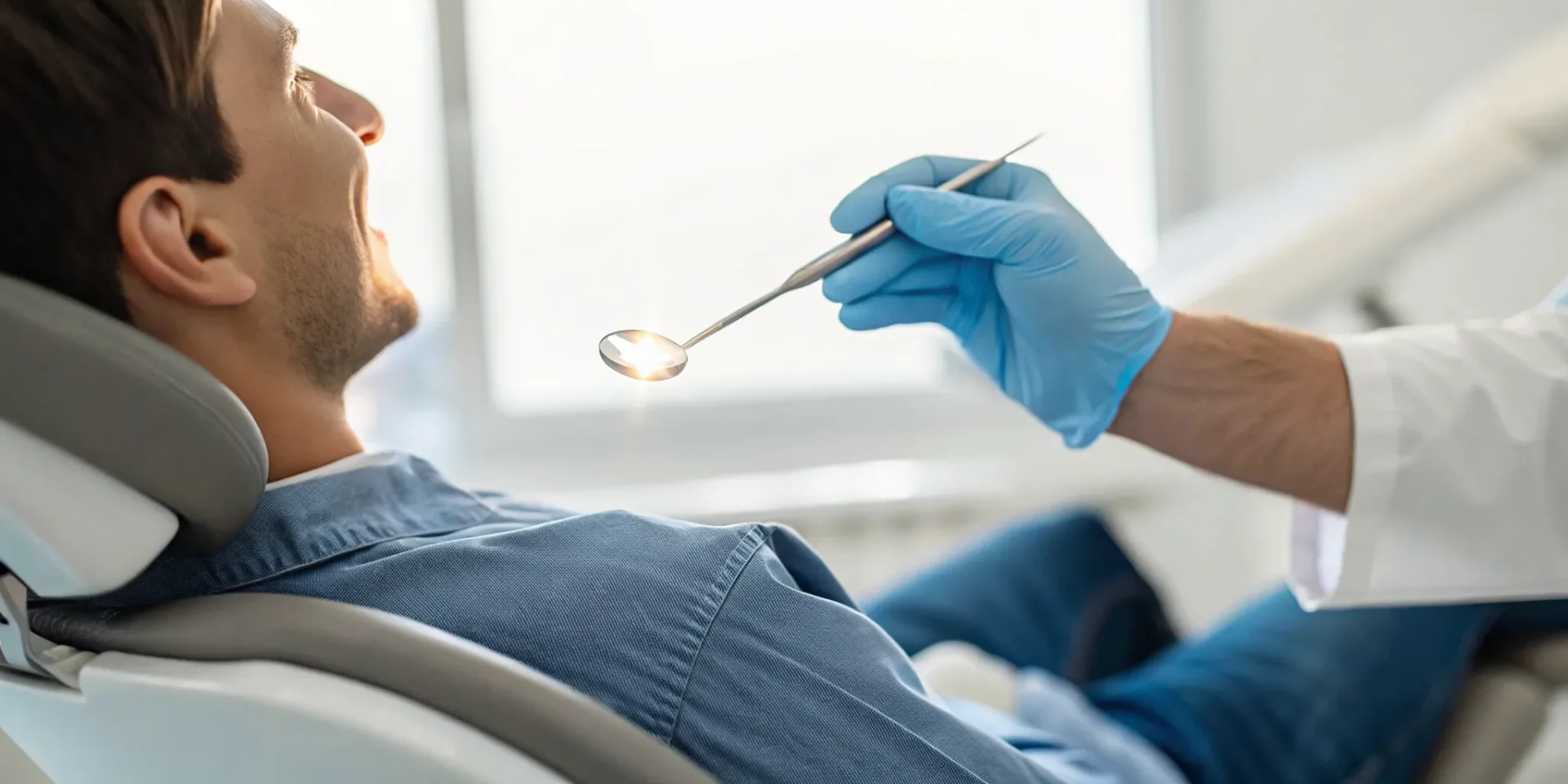 Patient receiving a permanent dental crown during a crown seating procedure.