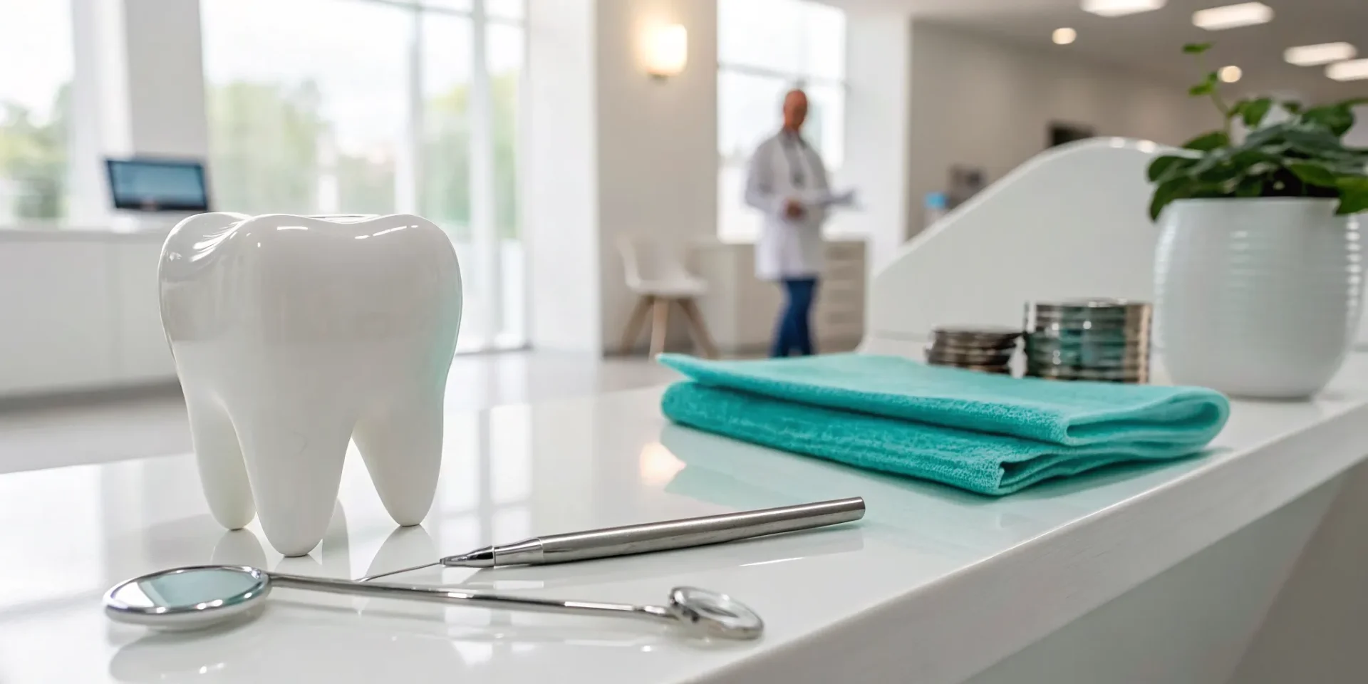 Model tooth with a white filling and dental tools, showing how much a filling costs without insurance.