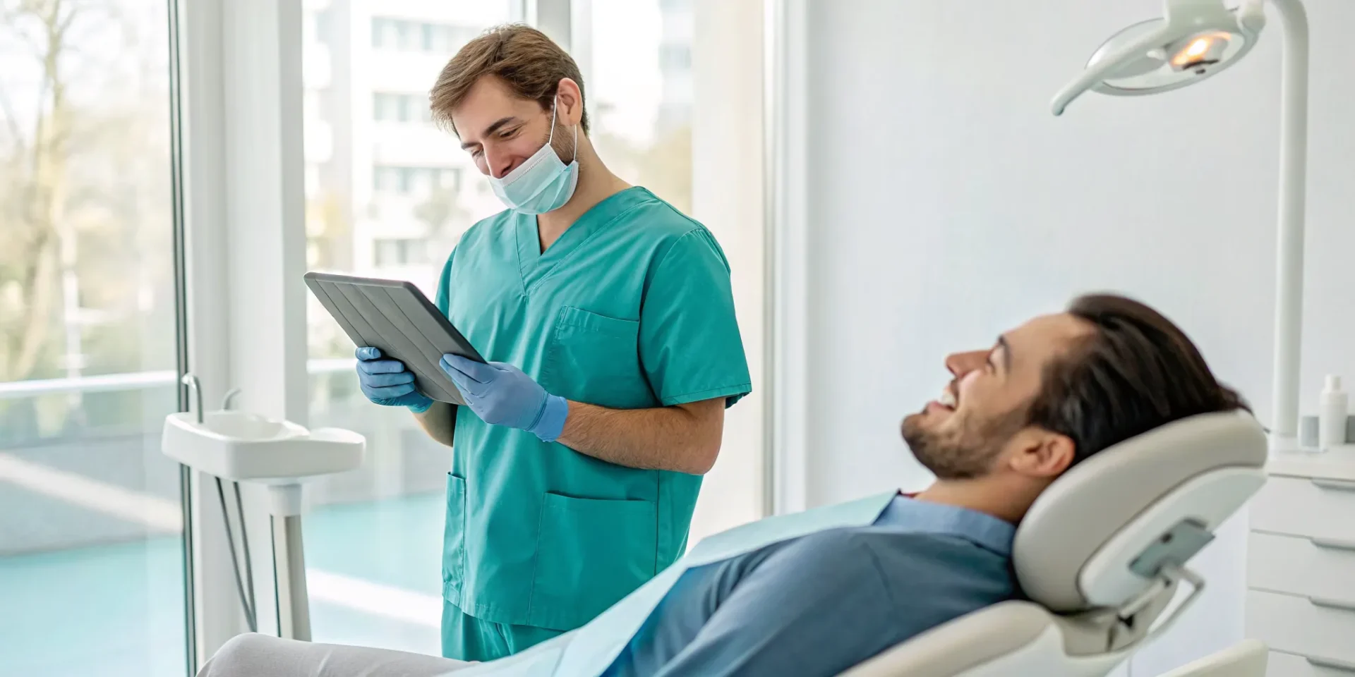 Dentist discussing with a patient whether a single tooth implant is painful.