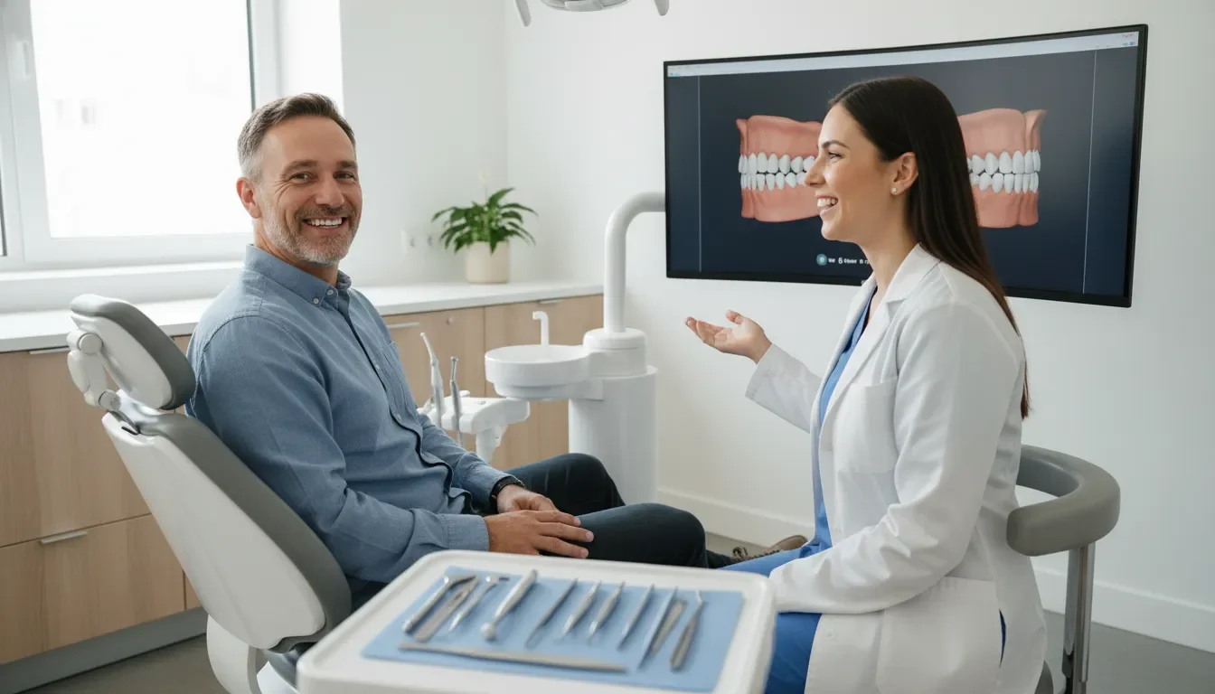 Patient discussing dental implants with a dentist