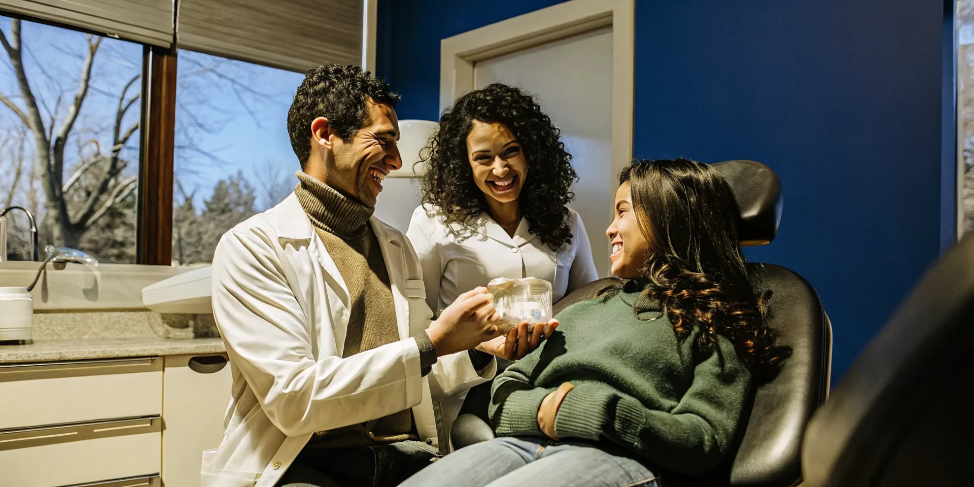 Dentist discussing dentures vs implants with a patient