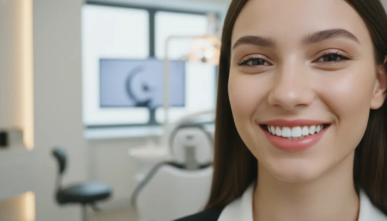 Patient showing a bright smile after professional teeth whitening