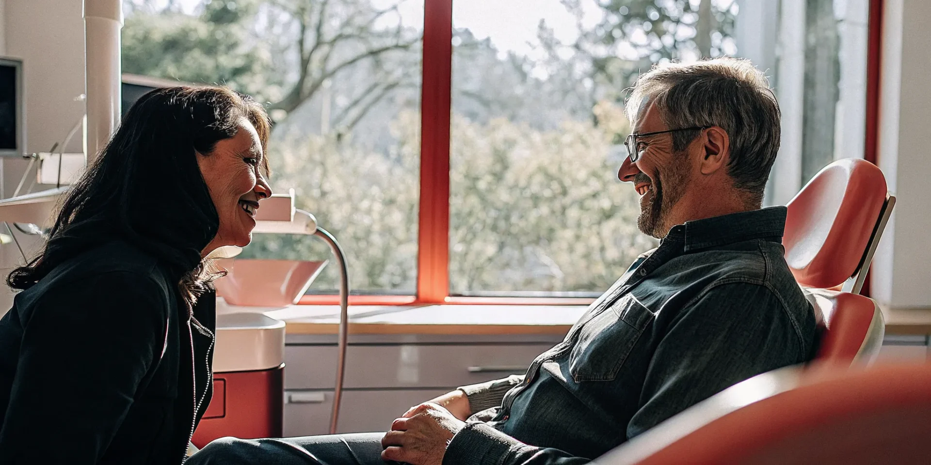 Patient learning how to calm dental anxiety with a dentist