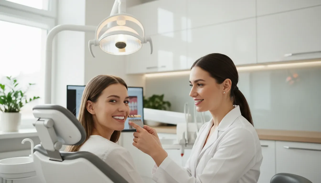 Patient discussing professional teeth whitening with a dentist