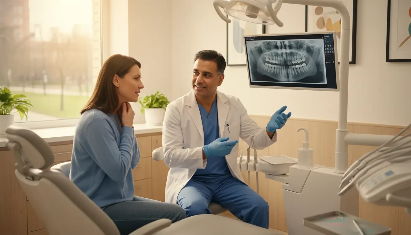 Patient discussing tooth pain with a dentist in Lowell MA