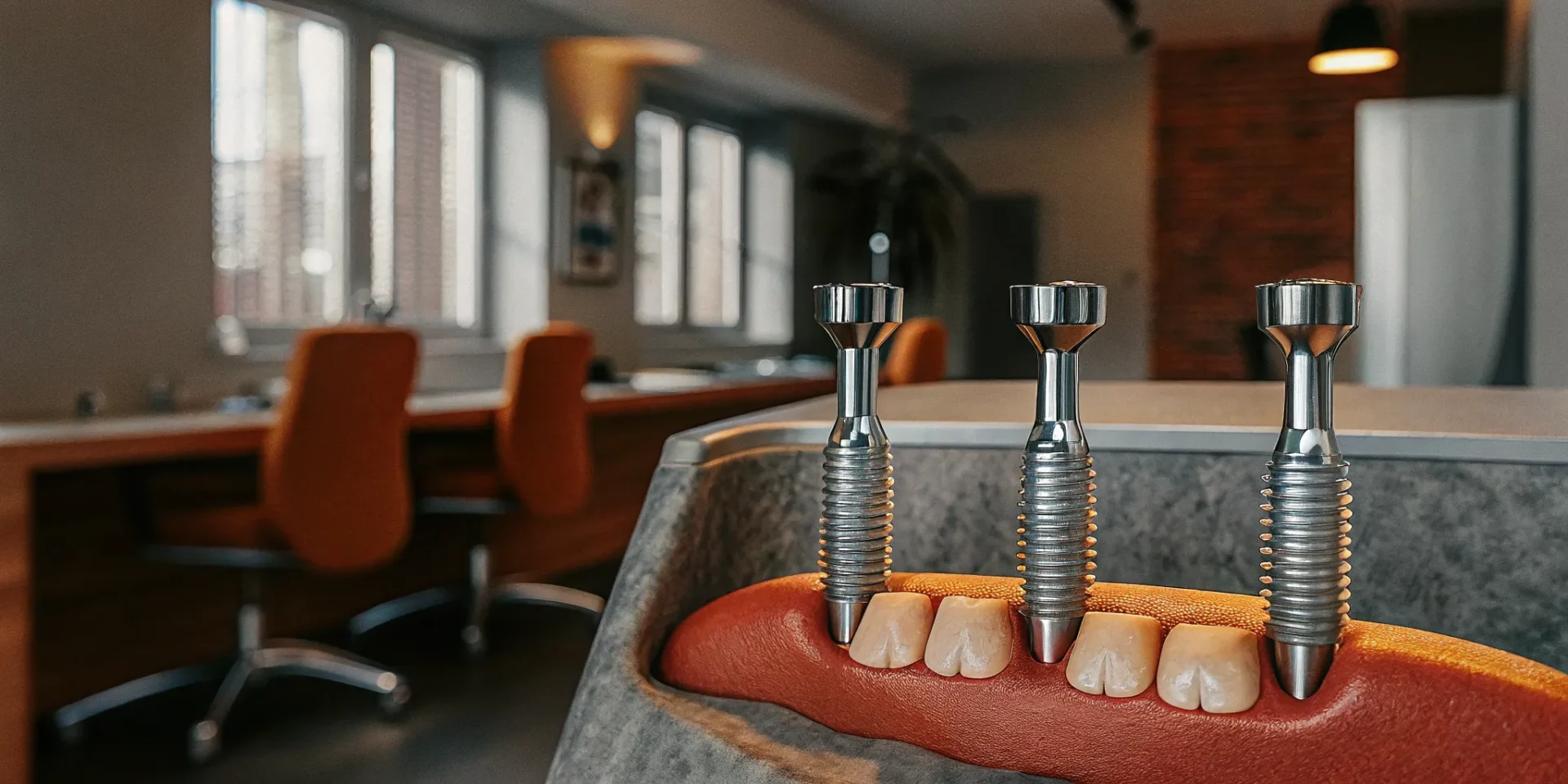 All-on-4 dental implant procedure showing four titanium posts supporting a full set of replacement teeth