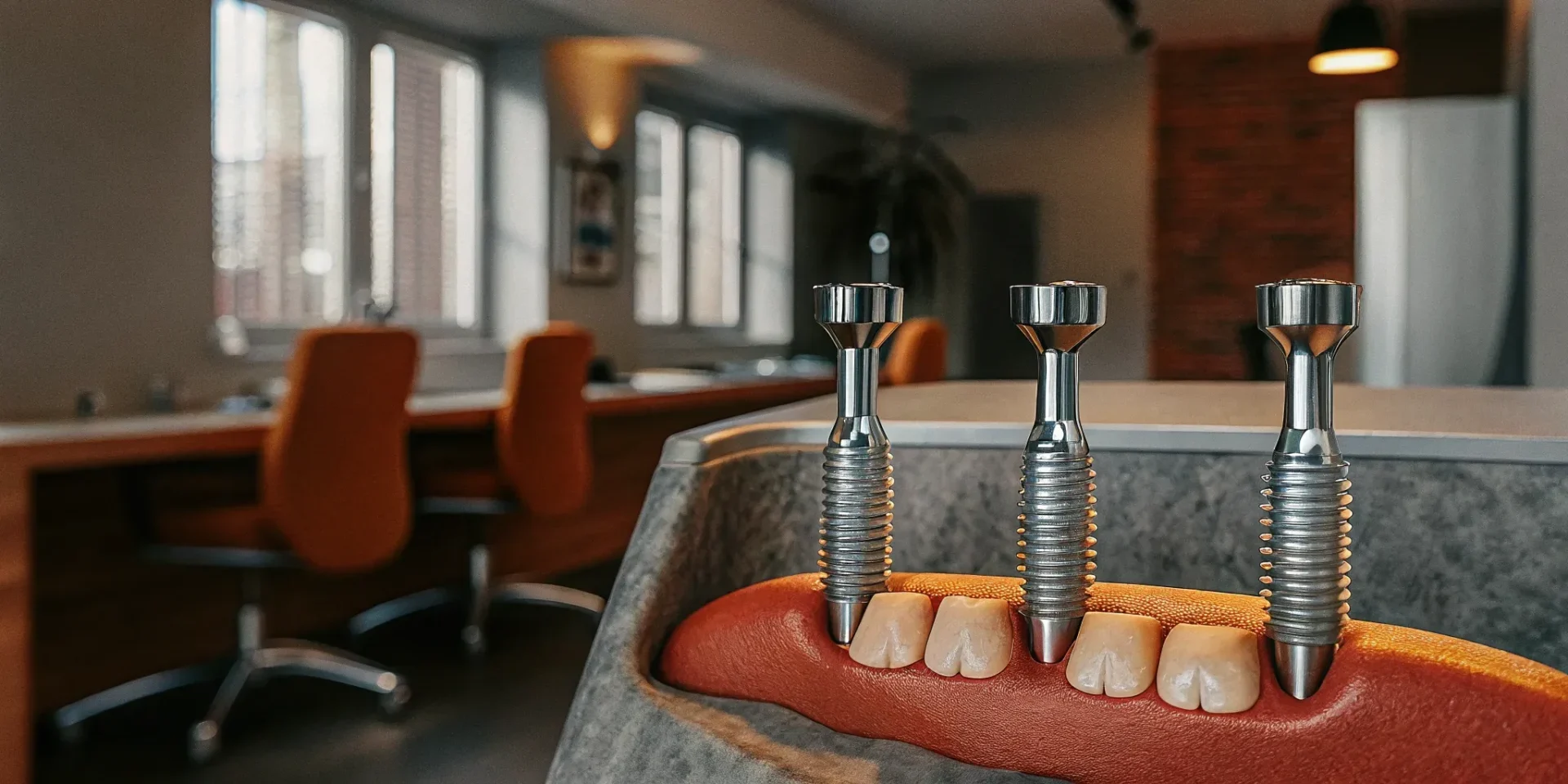 All-on-X dental implant procedure showing titanium posts supporting a full set of replacement teeth