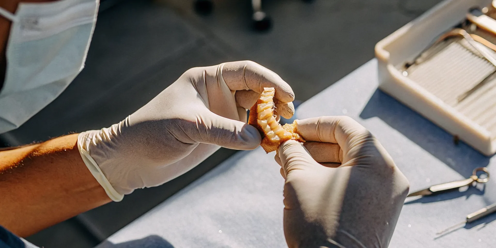 Dentist applying tooth-colored composite resin to repair a patient's front tooth during a bonding procedure