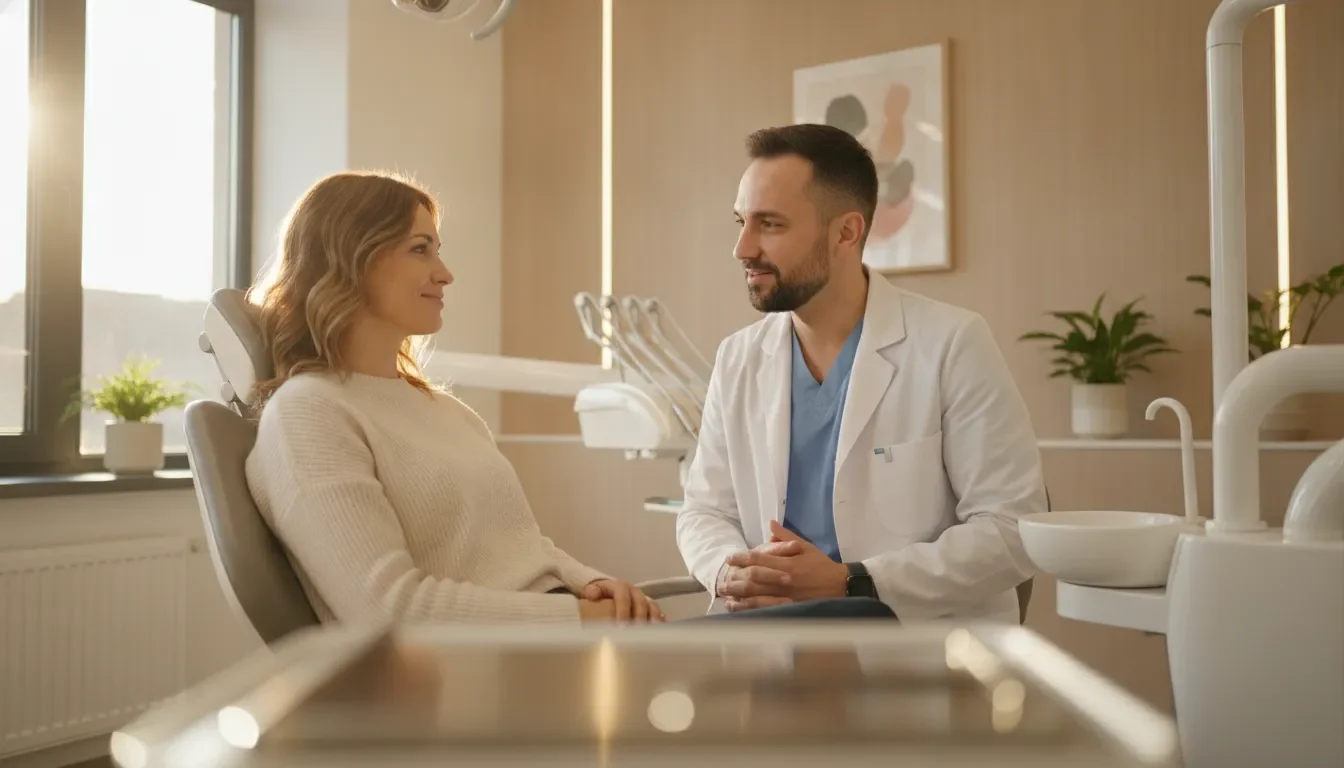 Patient speaking with a dental professional about comfortable dental care