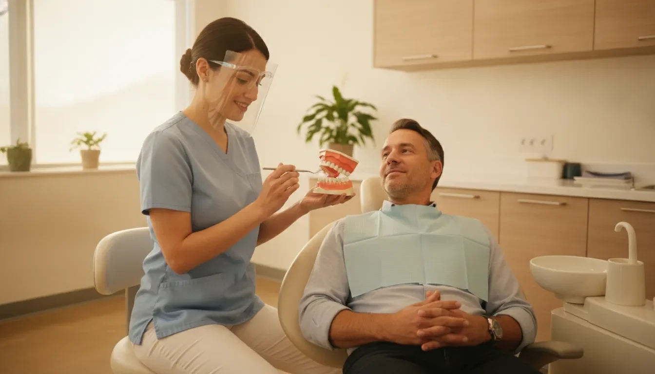 Hygienist reviewing periodontal care with a patient