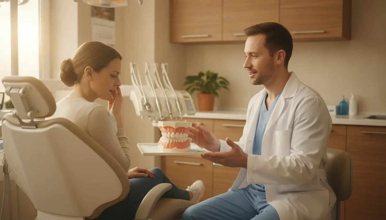 Dentist discussing tooth sensitivity with an adult patient