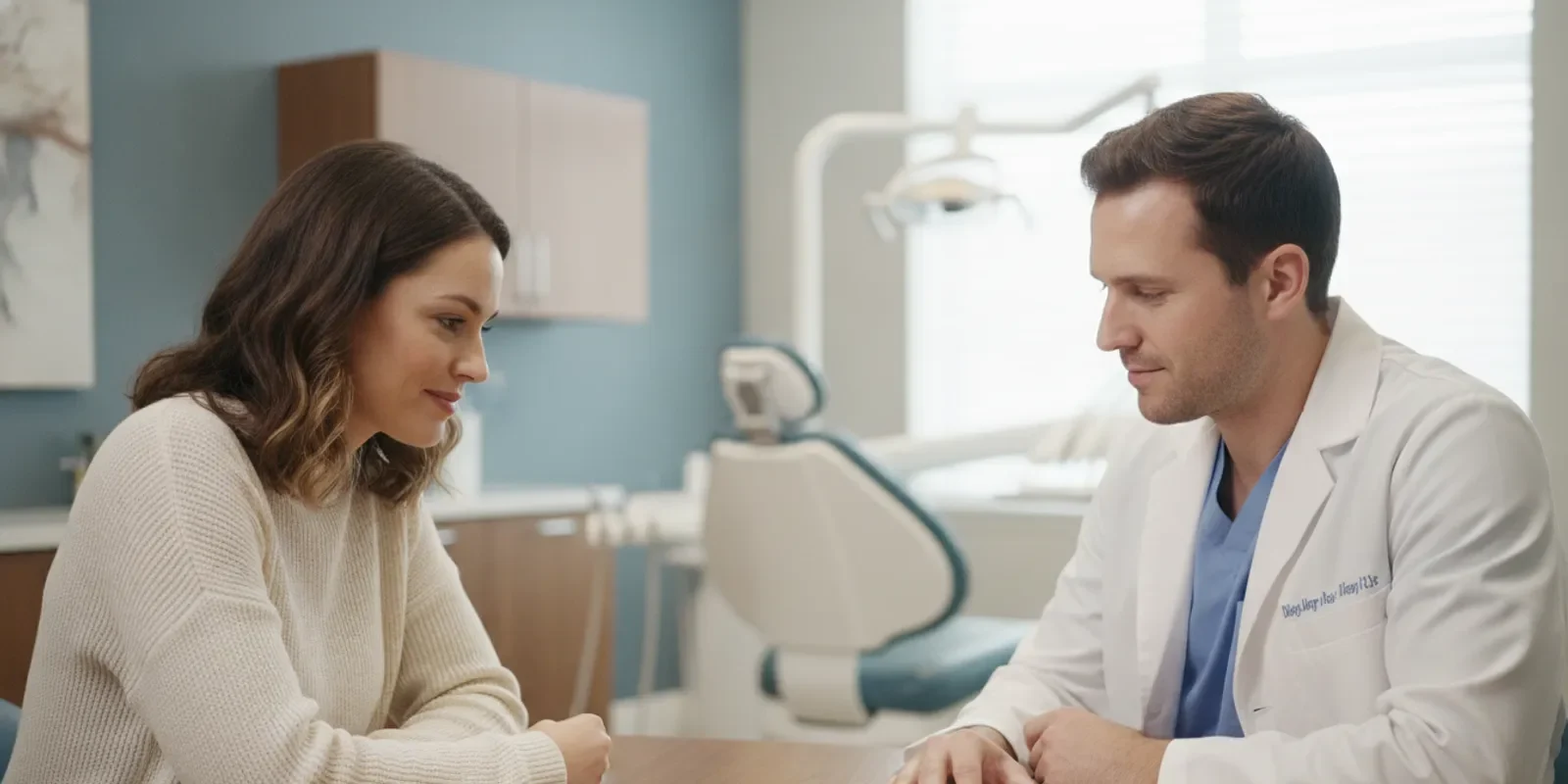 Dental team member reviewing a treatment estimate and insurance paperwork with a patient