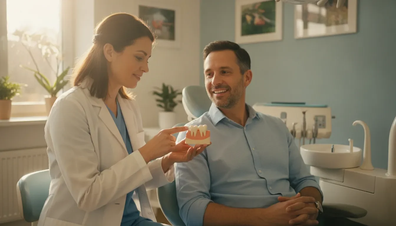 Dentist discussing tooth colored fillings with a patient
